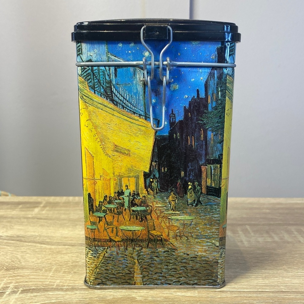 Vincent van Gogh 'Cafe Terrace at Night' Decorative Tin Canister - Blue & Yellow